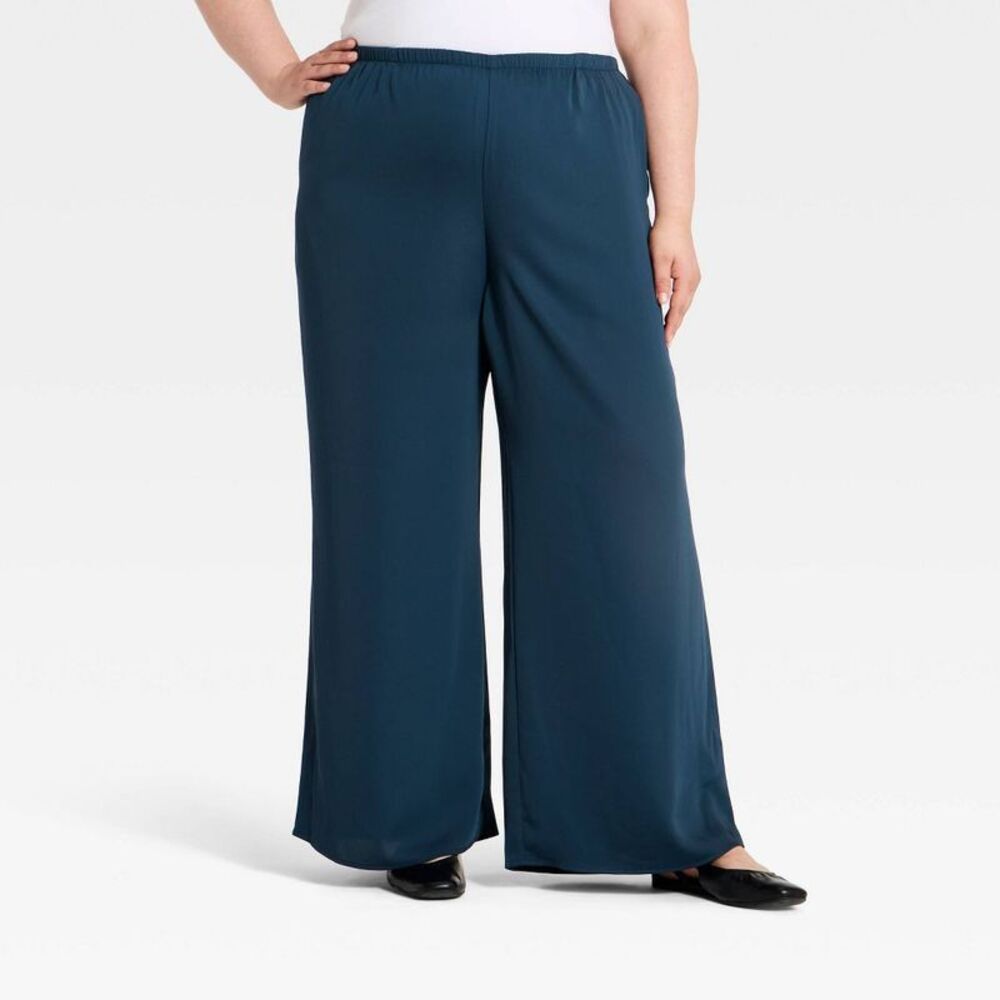 Women's Modern Wide Leg Pull-On Pants - A New Day Navy Blue XXL